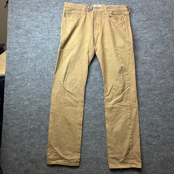 Levi's Other - Levi's 501 Original Fit Straight Jeans Men's Tan Camel Denim Button Fly - 36X33